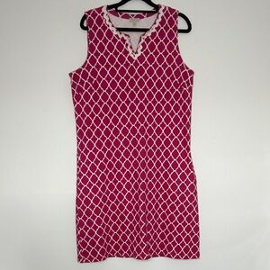 Talbots Fuchsia & White Sleeveless Lattice Shift Dress